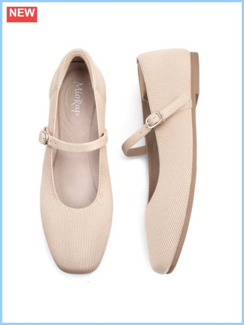 Knit Mary Jane Flats Square Toe Ballet Flat Adjustable Strap Comfort